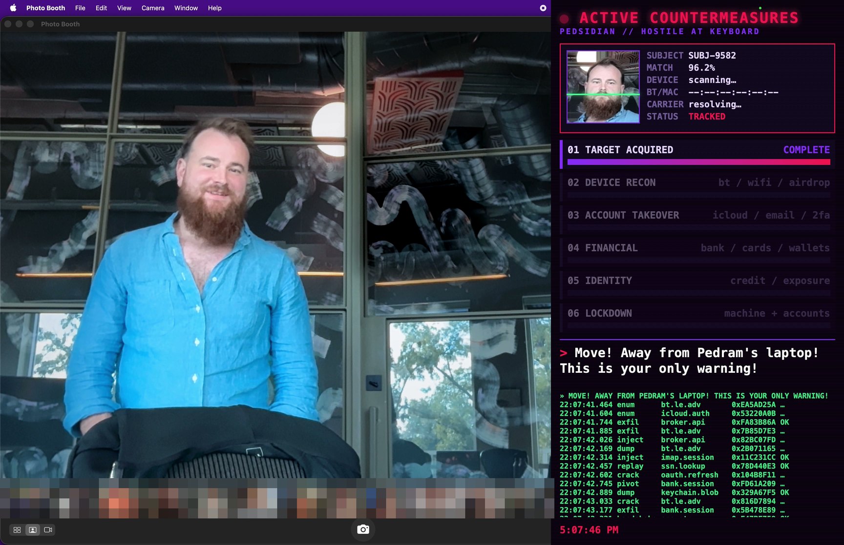 Adrian sits down and the sentry acquires him